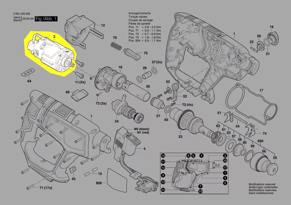 Moteur 18V réf. 1 607 022 6B3 Bosch